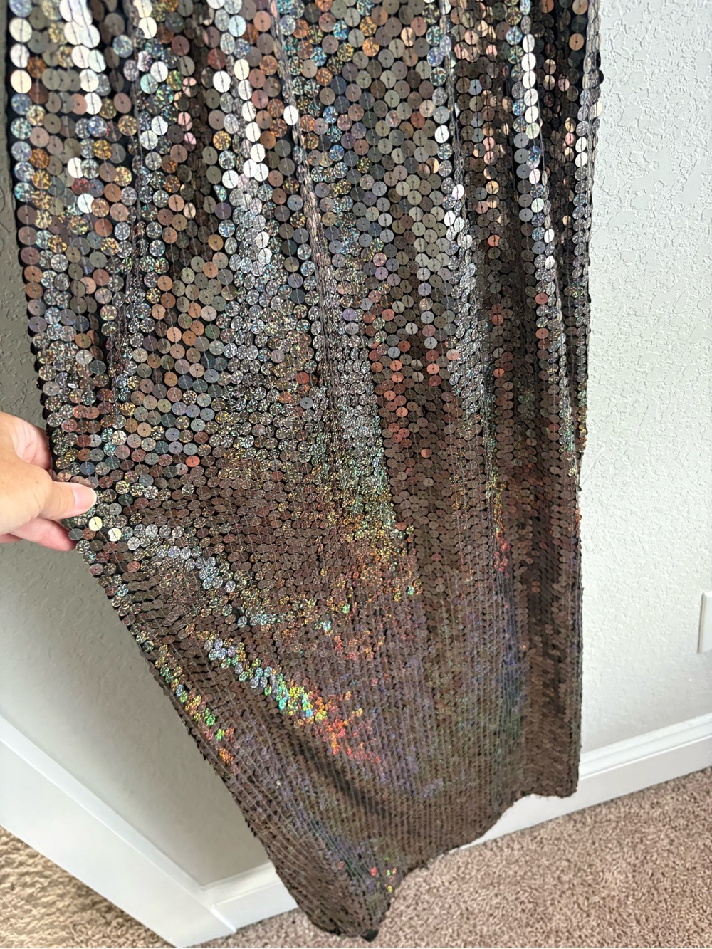 Adrianna Papell Evening Silver Sequin Halter Maxi Gown Dress Size 8 Formal - Picture 4 of 7